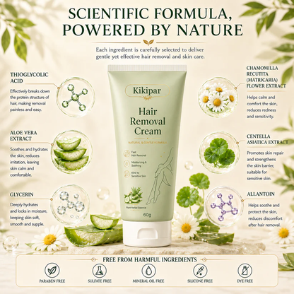 Kikipar Natural Gentle Hair Removal Cream | For Women & Men, Sensitive Skin